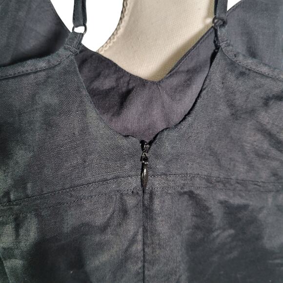 Old Navy Linen Mini Slip Dress Black Crisscross Back Lined Adjustable 4 Y2K Vtg - Picture 5 of 9